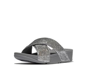 Fitflop Lulu Crinkled-Shimmer Cross Slides, Sandalias deslizantes Mujer, Silvereen, 36 EU