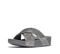 Fitflop Lulu Crinkled-Shimmer Cross Slides, Sandalias deslizantes Mujer, Silvereen, 39 EU