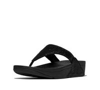 Fitflop Lulu Crinkled-Shimmer Toe-Post Sandals, Sandalia Mujer, Negro Metalizado, 37 EU