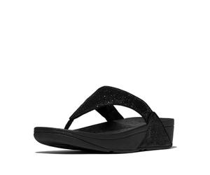 Fitflop Lulu Crinkled-Shimmer Toe-Post Sandals, Sandalia Mujer, Negro Metalizado, 42 EU