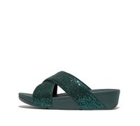 Fitflop LULU Glitterball - Sandalias cruzadas para mujer, color verde azulado profundo metálico, talla 9