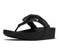 Fitflop Lulu Glitz-Bow Leather Toe-Post Sandals, Sandalia Mujer, Todo Negro, 38 EU