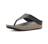 FitFlop Lulu Lux - Sandalias de cuero con tejido gráfico para mujer, sandalias de cuña escultóricas con amortiguación de microwobbleboard, Negro, 8