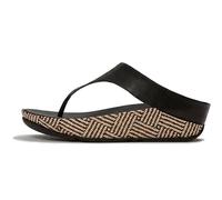 FitFlop Lulu Lux - Sandalias de cuero con tejido gráfico para mujer, sandalias de cuña escultóricas con amortiguación de microwobbleboard, Negro, 8