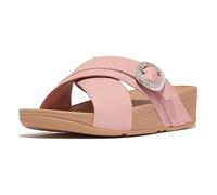 Fitflop LULU Sandalias cruzadas de cuero con hebilla de cristal para mujer, color rubor suave, talla 7