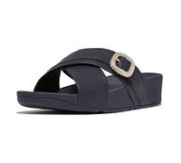 Fitflop Lulu - Sandalias de piel con hebilla de cristal para mujer, azul marino, 37.5 EU