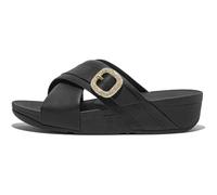 Fitflop Lulu Crystal-Buckle Leather Cross Slides, Sandalia Mujer, Black, 38 EU