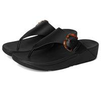 Fitflop Lulu Resin-Buckle Leather Toe-Post Sandals, Sandalia Mujer, Black, 37 EU