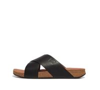 Fitflop Men's Iqushion Leather Cross Slides Sandal, Black, 42 EU