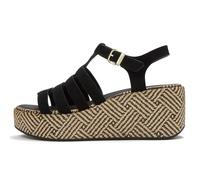 FitFlop PLATFFORM - Sandalias de pescador de ante tejido gráfico para mujer con amortiguación, suela de plataforma efecto rafia, tacón de 8,5 cm, Negro, 10