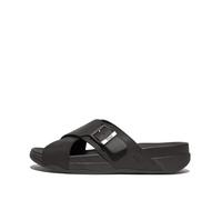 Fitflop Sandalias Cruzadas de Nobuck con Hebilla para Hombre Surfer, deslizantes, Black, 43 EU