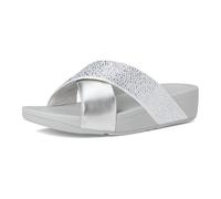 FitFlop Sandalias cruzadas metálicas Lulu Crystal-Mix para mujer, Plateado, 9