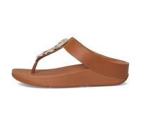 FitFlop Sandalias de piel con cadena de cristal Fino para mujer, Beige (Deep Tan), 36 EU