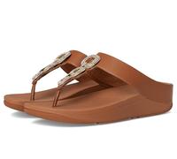 FitFlop Sandalias de piel con cadena de cristal Fino para mujer, Beige (Deep Tan), 36 EU