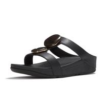 FitFlop Sandalias Fino con barra en H de piedra de mármol para mujer con entresuela acolchada de microwobbleboard, piel sintética, informales, antideslizantes, Negro, 8.5