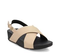 FitFlop Sandalias Lulu con correa cruzada en la espalda para mujer, cuña de cuero, beige (Latte Beige), 38 EU