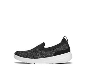 Fitflop Super-Q Knit Slip-ONS - Tenis para Mujer, Negro/Plateado, Talla 5.5 de Reino Unido, Negro Plateado, 38.5 EU