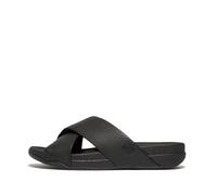 Fitflop Surfer Mens Tumbled-Leather Cross Slides, Sandalias deslizantes Hombre, Black, 41 EU Ancho