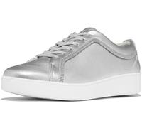 Fitflop Tenis Rally de Piel con Ribete de Cristal para Mujer, Silver, 42 EU