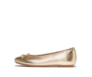 Fitflop Women's Delicato Bow Soft Metallic-Leather Ballet Flats, Platino, 4 UK Narrow