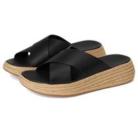 Fitflop Women's F-Mode Espadrille Leather Flatform Cross Slides Sandal, Black, 37 EU
