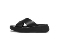 Fitflop Women's F-Mode Leather Flatform Cross Slides Wedge Sandal, Todo negro., 36 EU