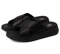 Fitflop Women's F-Mode Leather Flatform Cross Slides Wedge Sandal, Todo negro., 40 EU