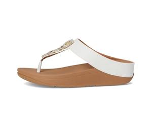 Fitflop Women's Fino Crystal-Chain Leather Toe-Post Sandals, White, 43 EU
