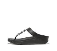 Fitflop Women's Fino Mirror-Dome Leather Toe-Post Sandals, Black, 38 EU