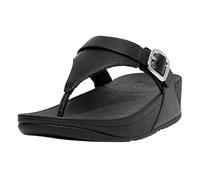 Fitflop Women's Lulu Adjustable Leather Toe Post Wedge Sandal, Todo negro., 43 EU
