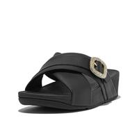 Fitflop Lulu Crystal-Buckle Leather Cross Slides, Sandalia Mujer, Black, 38 EU
