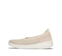 Fitflop Zapatos Planos de Ballet de Punto Super-Q para Mujer, Beige Piedra/Platino, 5, Piedra Beige Platino, 38 EU