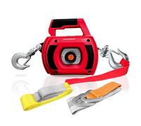 Fithoist - Cabrestante portátil para taladro de 453 kg con eslinga, correa de amarre con anillas D y cable de acero de 12,2 m, para arrastre y remolque, color rojo