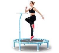 FitinOne Mini cama elástica plegable de 200 kg de diámetro de 102 cm con bandas elásticas, mango de espuma ajustable en 5 direcciones, trampolín de interior para niños y adultos