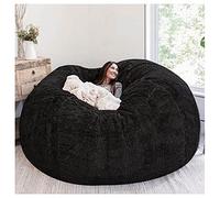 FITIOS Funda de puf súper Grande (Solo era una Funda), Funda for sofá Cama Grande, Redonda, Suave y esponjosa de Piel sintética for Sala de Estar.(Black,5ft)