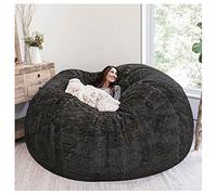 FITIOS Funda de puf súper Grande (Solo era una Funda), Funda for sofá Cama Grande, Redonda, Suave y esponjosa de Piel sintética for Sala de Estar.(Dark Grey,5ft)