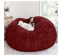 FITIOS Funda de puf súper Grande (Solo era una Funda), Funda for sofá Cama Grande, Redonda, Suave y esponjosa de Piel sintética for Sala de Estar.(Red,7ft)