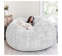 FITIOS Funda de puf súper Grande (Solo era una Funda), Funda for sofá Cama Grande, Redonda, Suave y esponjosa de Piel sintética for Sala de Estar.(White,5ft)