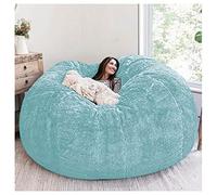 FITIOS Funda de puf súper Grande (Solo era una Funda), Funda for sofá Cama Grande, Redonda, Suave y esponjosa de Piel sintética for Sala de Estar.(Blue,6ft)
