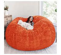 FITIOS Funda de puf súper Grande (Solo era una Funda), Funda for sofá Cama Grande, Redonda, Suave y esponjosa de Piel sintética for Sala de Estar.(Orange,5ft)