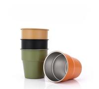 FITIRE Pack de 4 Vasos de Acero Inoxidable 300 ml con bolsa de transporte Tazas Metálicas Resistentes, Ligeras y Apilables Aptas para Bebidas Frías y Calientes Ideal para Camping, Viaje y Uso Diario