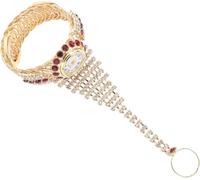 Fitlin 2 Unids Reloj De Mujer Pulsera De Diamantes El Anillo Cronómetro De Muñeca Anillos Vintage Relojes Reloj Vintage De Señora Anillo De Diamantes De Imitación Pulsera De DedoCobre(Red)