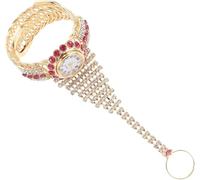 Fitlin 2 Unids Reloj De Mujer Pulsera De Diamantes El Anillo Cronómetro De Muñeca Anillos Vintage Relojes Reloj Vintage De Señora Anillo De Diamantes De Imitación Pulsera De DedoCobre(Pink)