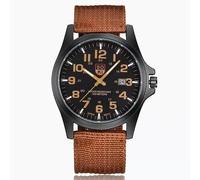 Fitlin Reloj Militar for Hombres, Correa de Nailon Tejida de Cuarzo, Elegante Reloj de Pulsera, función de Calendario, Seguimiento de Actividad física(Brown)