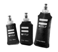 FITLY FLASKS Combo - 3 frascos suaves para hidratación mientras corres, senderismo, ciclismo, escalada, botellas de agua plegables (5-95-13 onzas, 150-250-400 ml), color negro