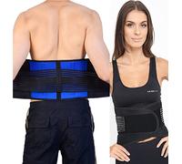 FitMad Regulable Neopreno Doble Tirador Lumbar Apoyo Inferior Espalda Cinturón Venda - Dolor De Espalda/Hernia Disco Alivio del Dolor - 5 Tamaños (S, M, L, XL, XXL) - Negra y Azul, Extra Grande