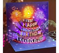 FITMITE Happy Birthday Tarjeta de Cumpleaños Pop Up Pastel Tarjetas de Cumpleaños con Música y Luz 3D Fuegos Artificiales Tarjeta de Cumpleaños Regalos para Mujer Hombres