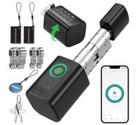 FITNATE Smart Lock - Cerradura electrónica para puerta con huellas dactilares, aplicación Bluetooth, RFID, contraseña y llave, ajustable de 60 a 80 mm para puerta de casa, 5 en 1