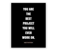 Fitness Quote Wall Art - You are the Best Project, Inspirational Poster for Self-Improvement(Framed,12x18inch(30x45cm))
