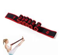 Fitness Resistance Band for Stretching and Yoga - 8 Section Elastic Stretch Strap with Numbered Resistance Bands and Handles for Full Body Exercise & Flexibility Training (Rojo)